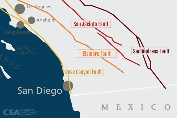 Image:  A fault line map of major faults running through Southern California
