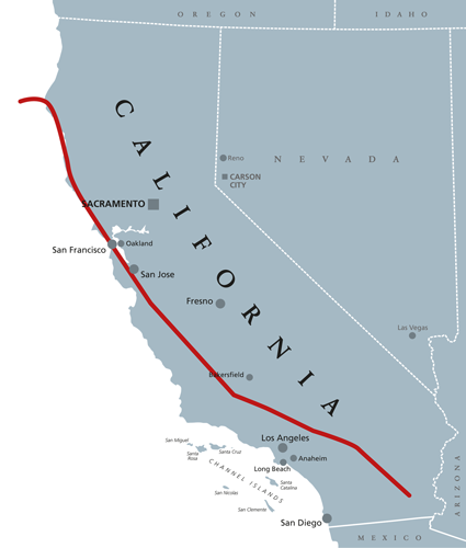 Ring of Fire faults running through California - San Andreas