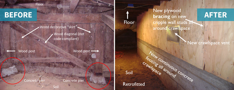 Image: Post And Pier Retrofit Before and After