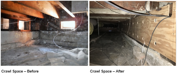 Image: Before and after EBB Retrofit - crawl space under garage