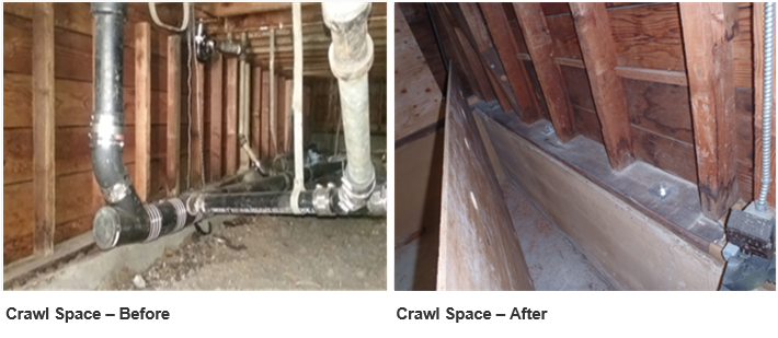 Image: Crawl space before and after an EBB retrofit