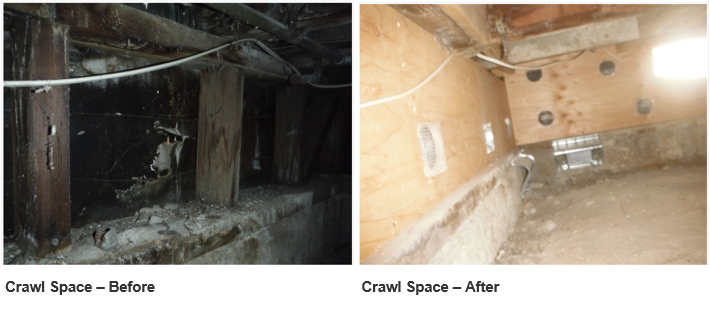 Image: Crawl space before and after an EBB retrofit