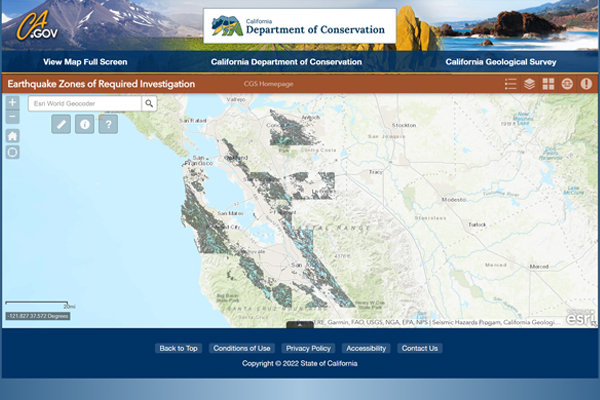 Image:  California Geological Survey Earthquake Zones map